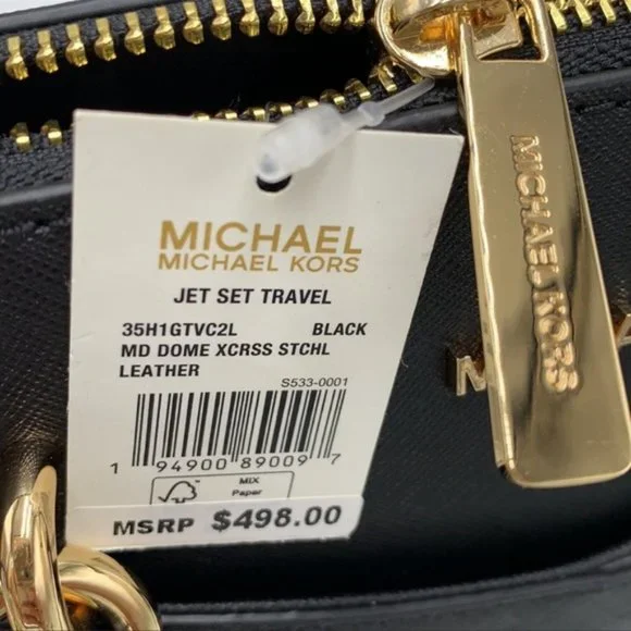 Michael Kors Jet Set Travel Medium Saffiano Leather Dome Satchel Black - Picture 13 of 16